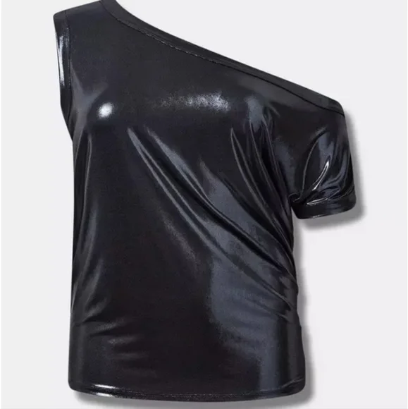 Torrid Liquid Knit Shimmering Black Off-Shoulder Top - Picture 3 of 5